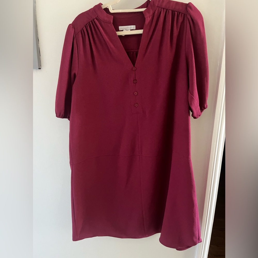 Wine colored casual dress with button detail